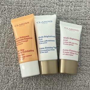 NWT Clarins exfoliating cleanser, firming day wrinkle cream,extra firming night